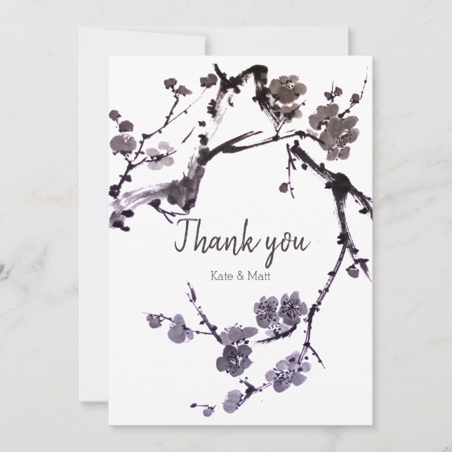Plum blossom sumie ink thank you card (Front)