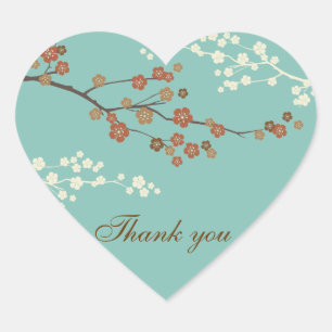 Plum Blossom Thank You Heart Sticker Teal Blue