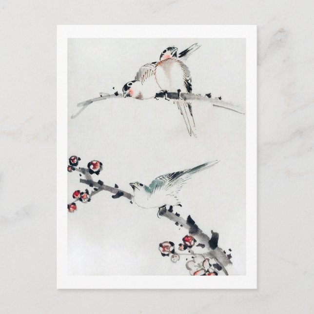 Plum Blossoms and Birds, Hokusai, Ukiyo-e Postcard (Front)