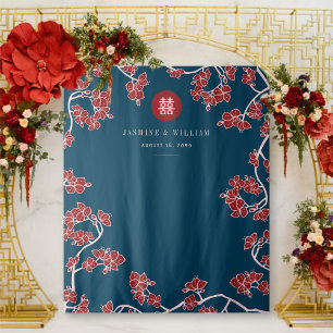 Plum Blossoms Double Xi Chinese Wedding Backdrop Tapestry