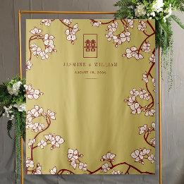 Plum Blossoms Double Xi Chinese Wedding Backdrop Tapestry