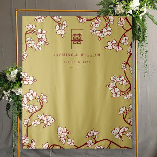 Plum Blossoms Double Xi Chinese Wedding Backdrop Tapestry