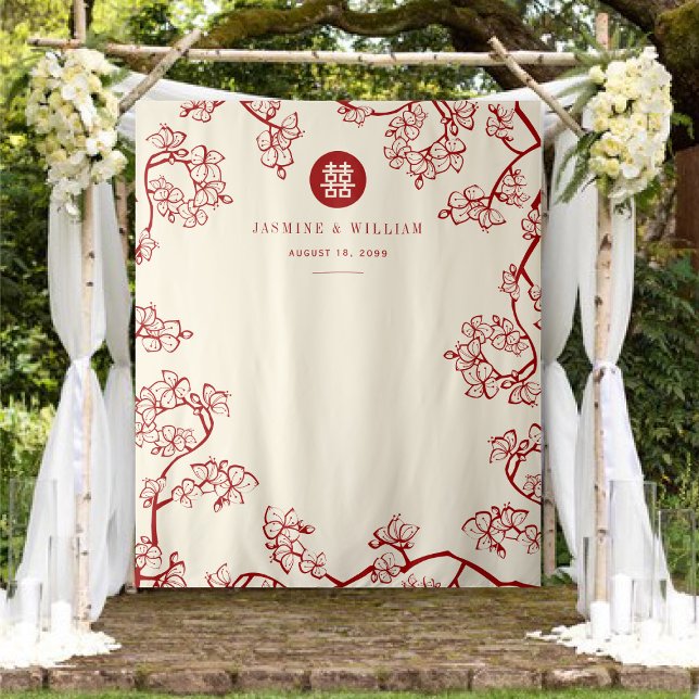Plum Blossoms Double Xi Chinese Wedding Backdrop Tapestry (Creator Uploaded)