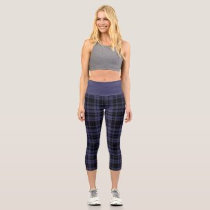  Plum Blue Plaid  Designer High Waisted Capris