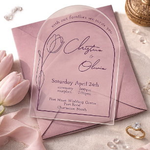 Plum Blush Arched Tulip Wedding Acrylic Invitations