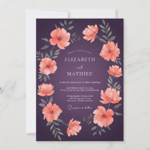 Plum Blush Coral Poppy Wedding Invitation
