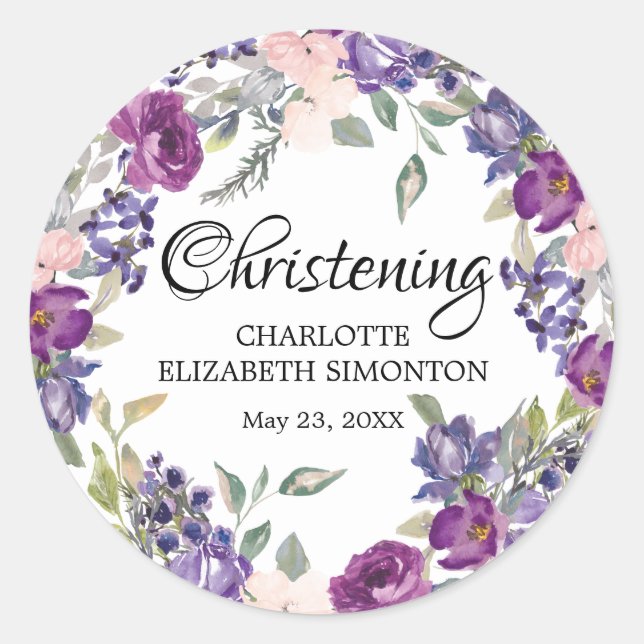 Plum Blush Floral Christening Envelope Seal (Front)