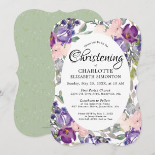 Plum Blush Floral Christening Invitations