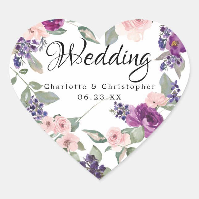 Plum Blush Floral Heart Wedding Envelope Seal (Front)