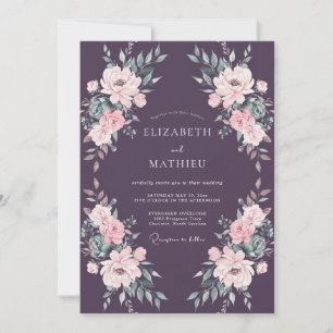 Plum Blush Floral Watercolor Wedding Invitation
