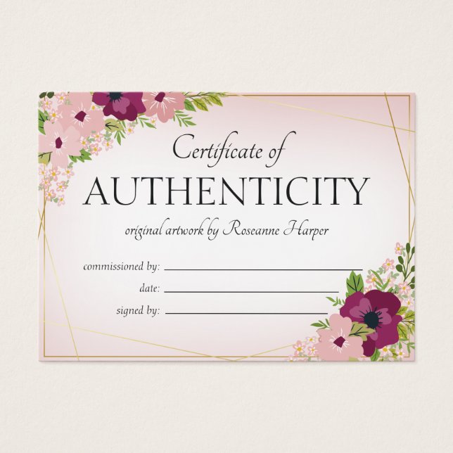 Plum Blush Flowers Certificate of Authenticity (Front)