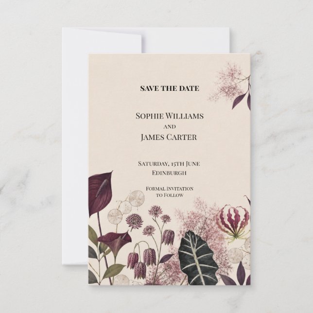 Plum Blush Modern Botanical Collage Save The Date (Front)