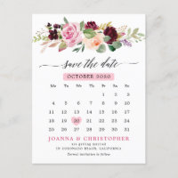 Plum Blush Pink Floral Calendar Save the date