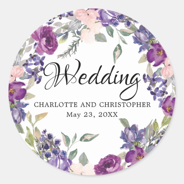 Plum Blush Purple Floral Wedding Envelope Seal (Front)