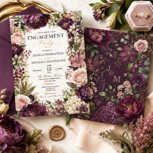 Plum Blush Watercolor Floral Botanical Invitation