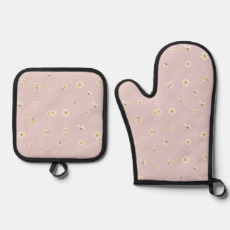 Plum Blush White Plum Blossom Floral Pattern Oven Mitt & Pot Holder Set