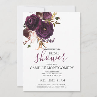 Plum Bohemian Rose Bridal Shower Invitation