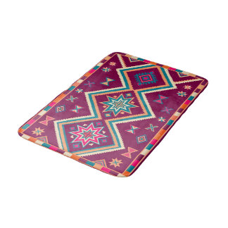 Plum Boho Southwestern Geometric Folk Art Pattern Bath Mat