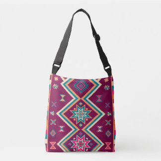 Plum Boho Southwestern Geometric Folk Art Pattern Crossbody Bag