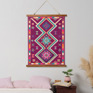 Plum Boho Southwestern Geometric Folk Art Pattern Hanging Tapestry