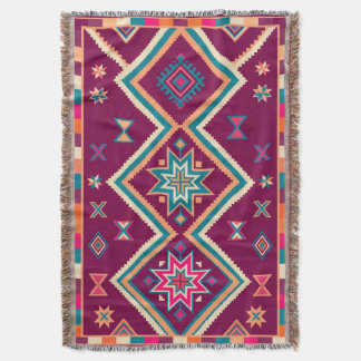 Plum Boho Southwestern Geometric Folk Art Pattern Throw Blanket