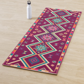 Plum Boho Southwestern Geometric Folk Art Pattern Yoga Mat