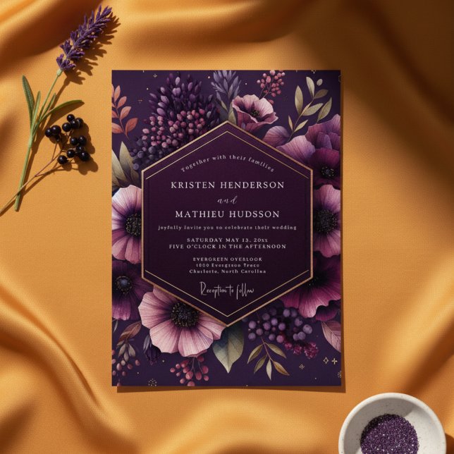 Plum Botanical Bloom Wedding Invitation (Creator Uploaded)