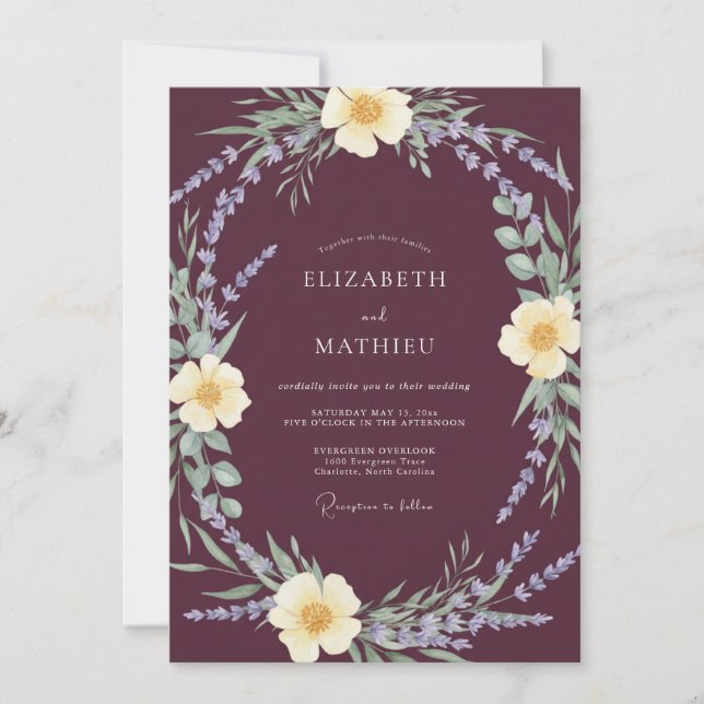 Plum Botanical Flourish Wedding Invitation (Front)