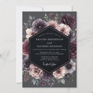 Plum Botanical Moody Romance Wedding Invitation
