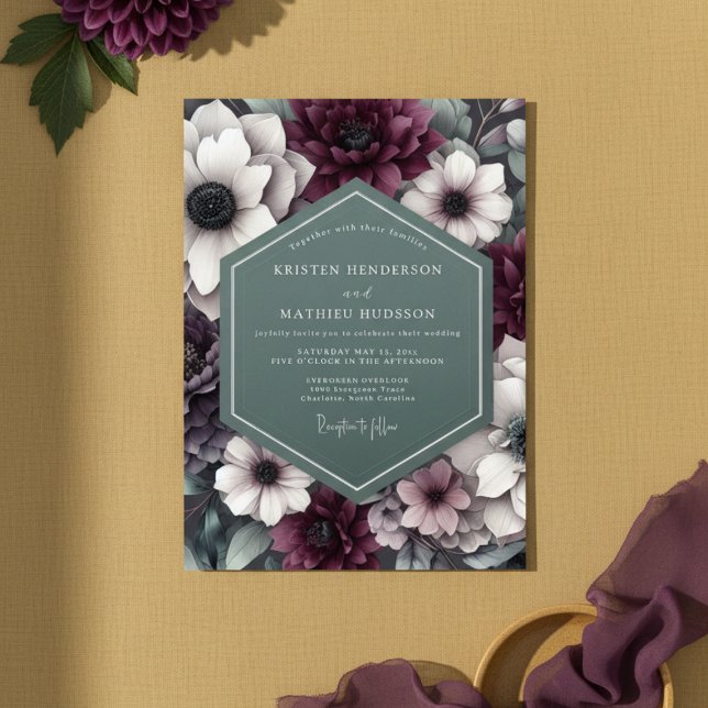 Plum Botanical Moody Wedding Invitation (Creator Uploaded)