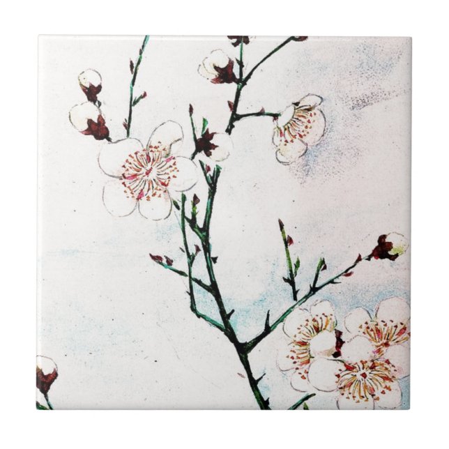 Plum Branches with Blossoms Ukiyo-e Asia Asian Art Tile (Front)