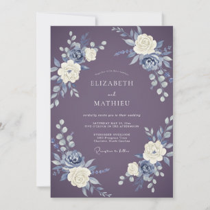 Plum Brushstroke Floral Wedding Invitation