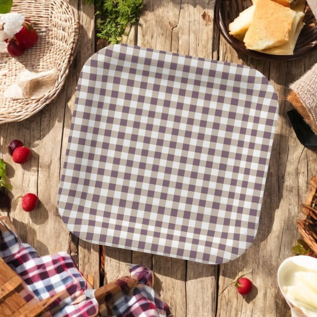 Plum Buffalo Plaid Holiday Paper Plate (Creator Uploaded)