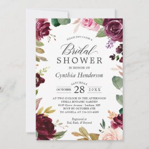 Plum Burgundy Blush Floral Classy Bridal Shower Invitation