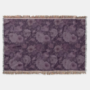 Plum burgundy dark dramatic floral design throw blanket
