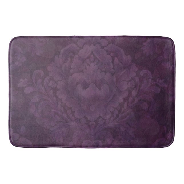 Plum burgundy dark dramatic scroll design bath mat (Front)
