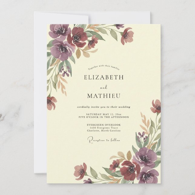 Plum Burgundy Painted Wedding Invitation (Front)