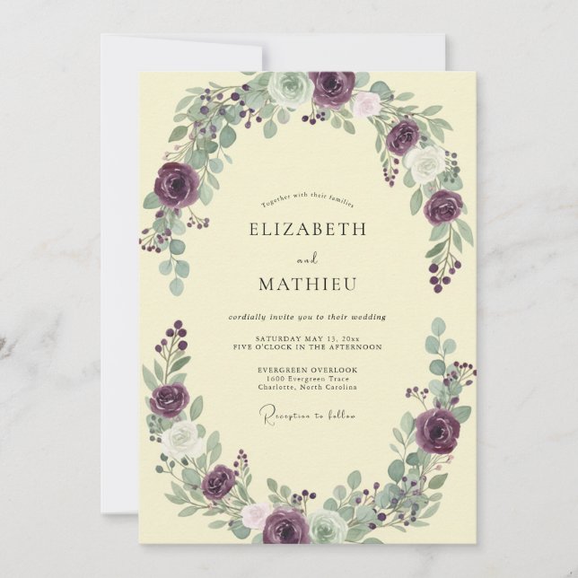 Plum Butter Wreath Wedding Invitation (Front)
