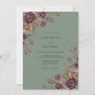 Plum Celadon Painted Wedding Invitation