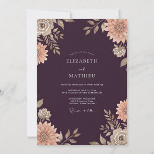 Plum Champagne Dahlia Wedding Invitation
