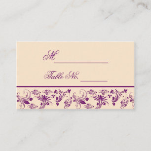 Plum Champagne Floral Scroll Wedding Place Card
