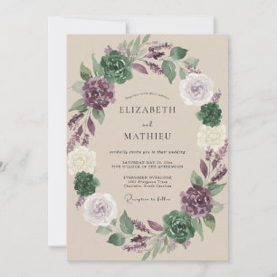 Plum Champagne Peony Wedding Invitation