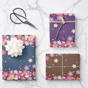 Plum & Cherry Blossoms Dusky Colour Palette Wrapping Paper Sheet