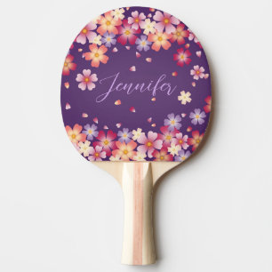 Plum & Cherry Blossoms on Dusky Purple Custom Ping Pong Paddle