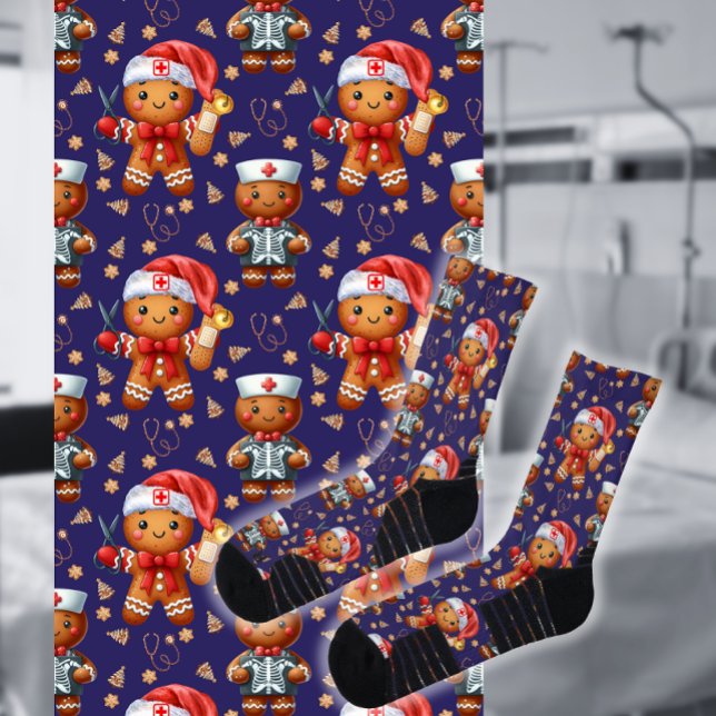 Plum Christmas Nurse Whimsical Gingerbread Man Socks (Creator Uploaded)