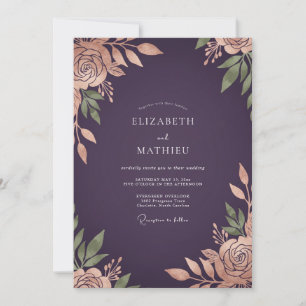 Plum Copper Gilded Autumn Wedding Invitation