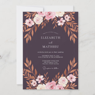 Plum Copper Leaf Wedding Invitation
