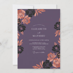 Plum Copper Moody Autumn Wedding Invitation