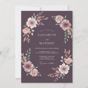 Plum Copper Wildflower Wedding Invitation
