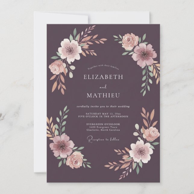 Plum Copper Wildflower Wedding Invitation (Front)